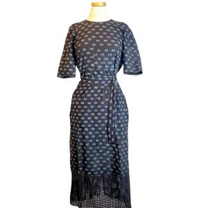 Caron Callahan Painted Polka Dot Eyelet Button Open Back Midi Dress
